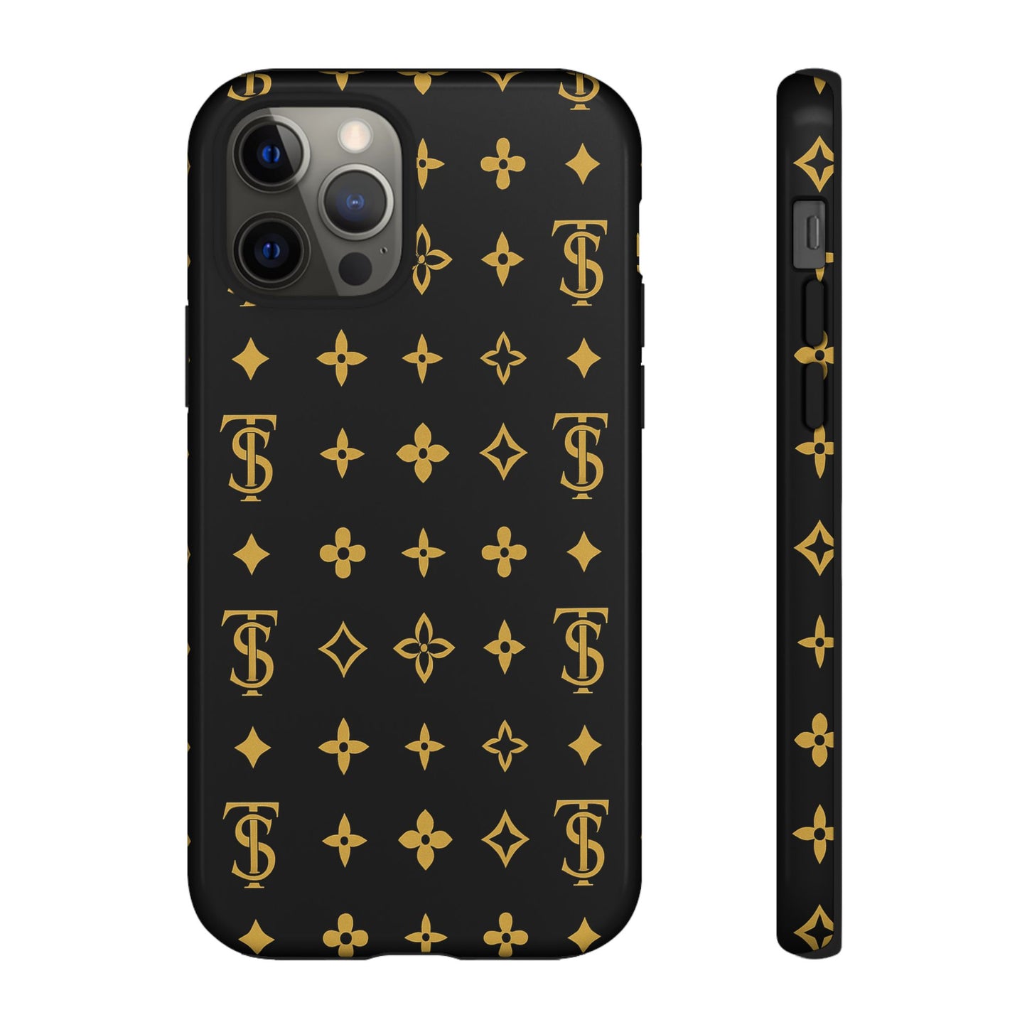 Gold Monogram Pattern Tough Phone Case | Black & Gold Luxury Design for Iphone, Samsung Galaxy and Pixel