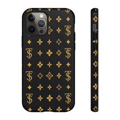 Gold Monogram Pattern Tough Phone Case | Black & Gold Luxury Design for Iphone, Samsung Galaxy and Pixel