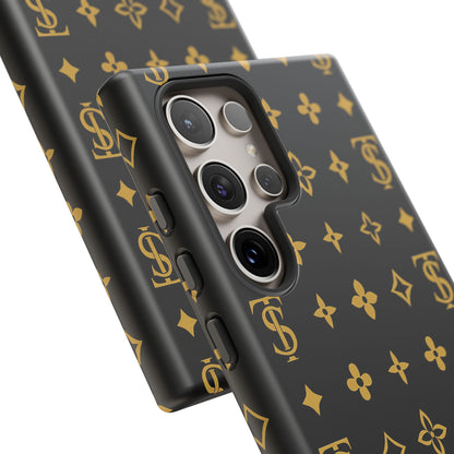 Gold Monogram Pattern Tough Phone Case | Black & Gold Luxury Design for Iphone, Samsung Galaxy and Pixel