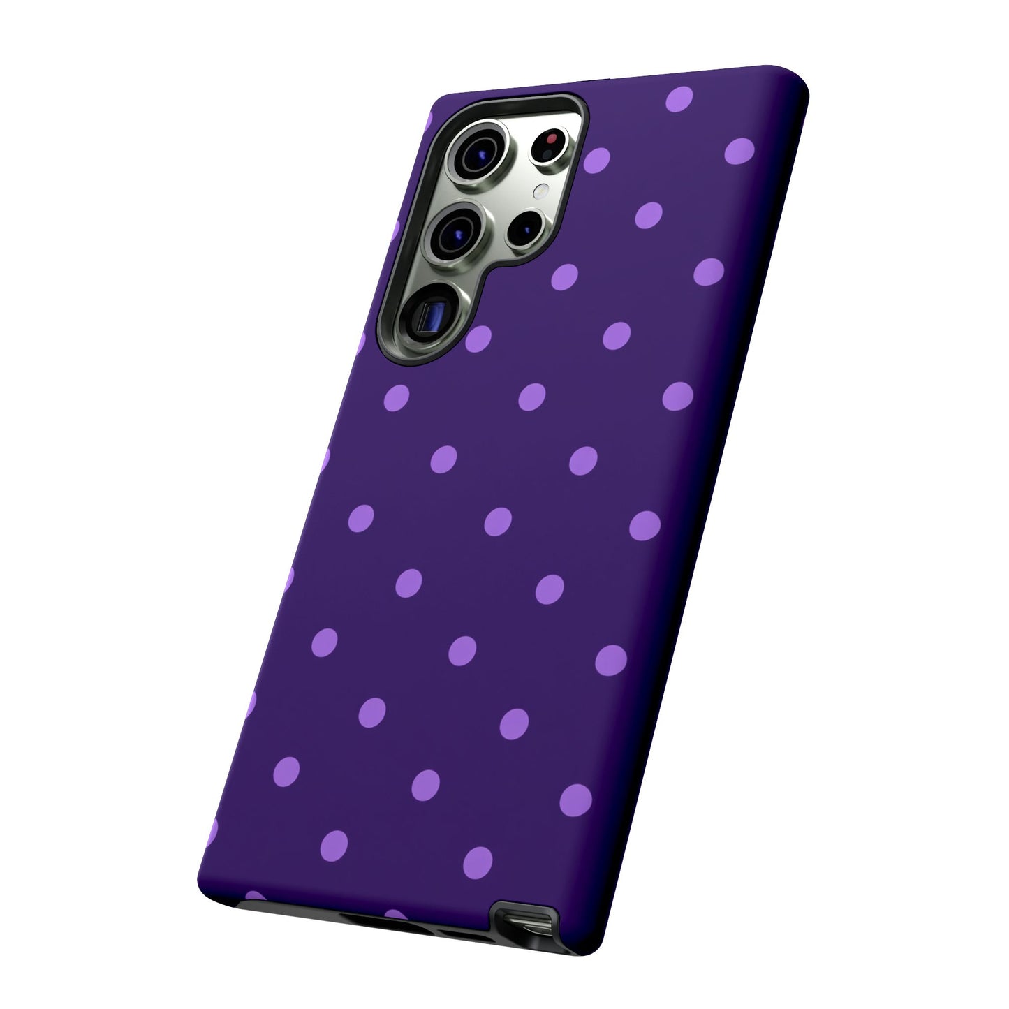 Purple Polka Dot Tough Phone Case – Cute Stylish Durable Protective Cover for Iphone, Samsung Galaxy and Pixel