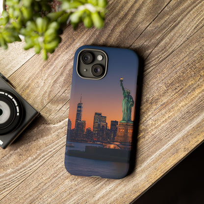 Statue of Liberty Sunset Phone Case – New York City Skyline Travel Aesthetic Tough Case