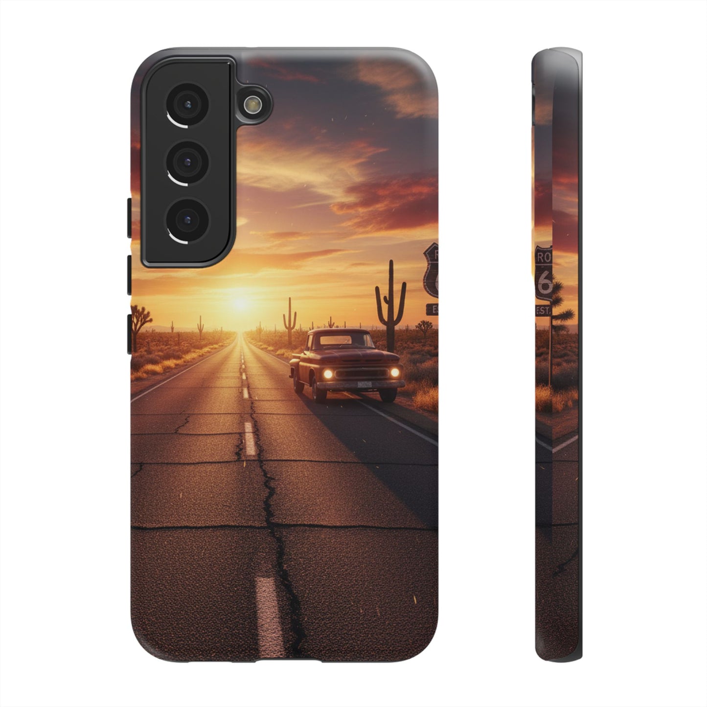 Route 66 Sunset Desert Highway Phone Case – Road Trip Travel Aesthetic Tough Case