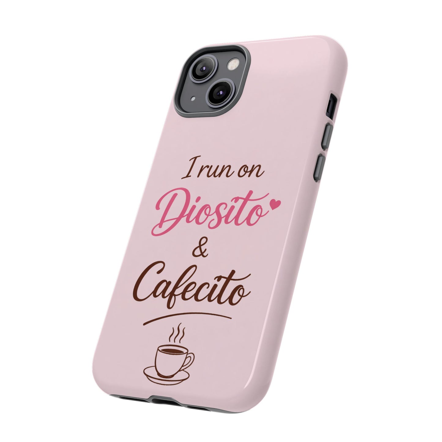 I Run on Diosito y Cafecito Phone Case, Pink Aesthetic Latina Faith Coffee Case, Girly Protective iPhone Samsung Cover