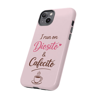 I Run on Diosito y Cafecito Phone Case, Pink Aesthetic Latina Faith Coffee Case, Girly Protective iPhone Samsung Cover