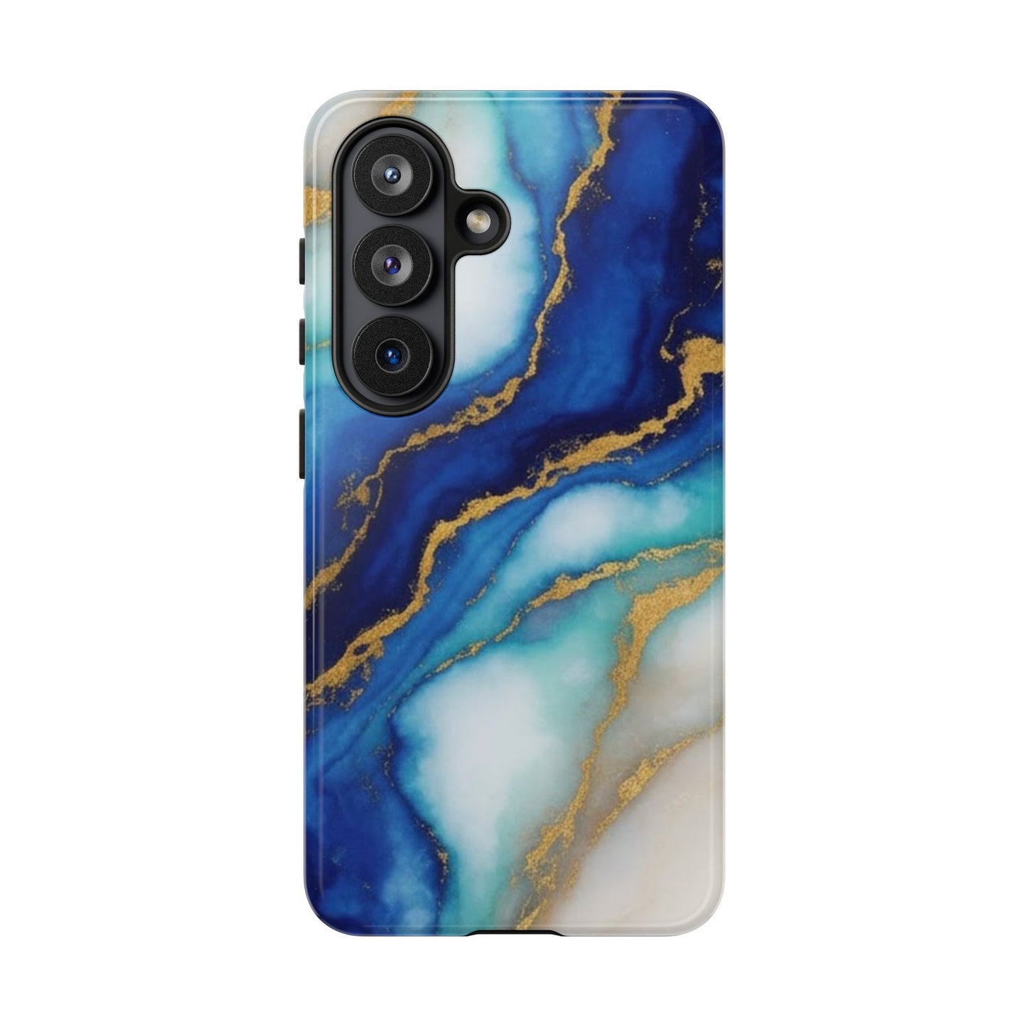 Blue & Gold Marble Phone Case – Luxury Resin Art Tough Case (iPhone, Samsung, Pixel)