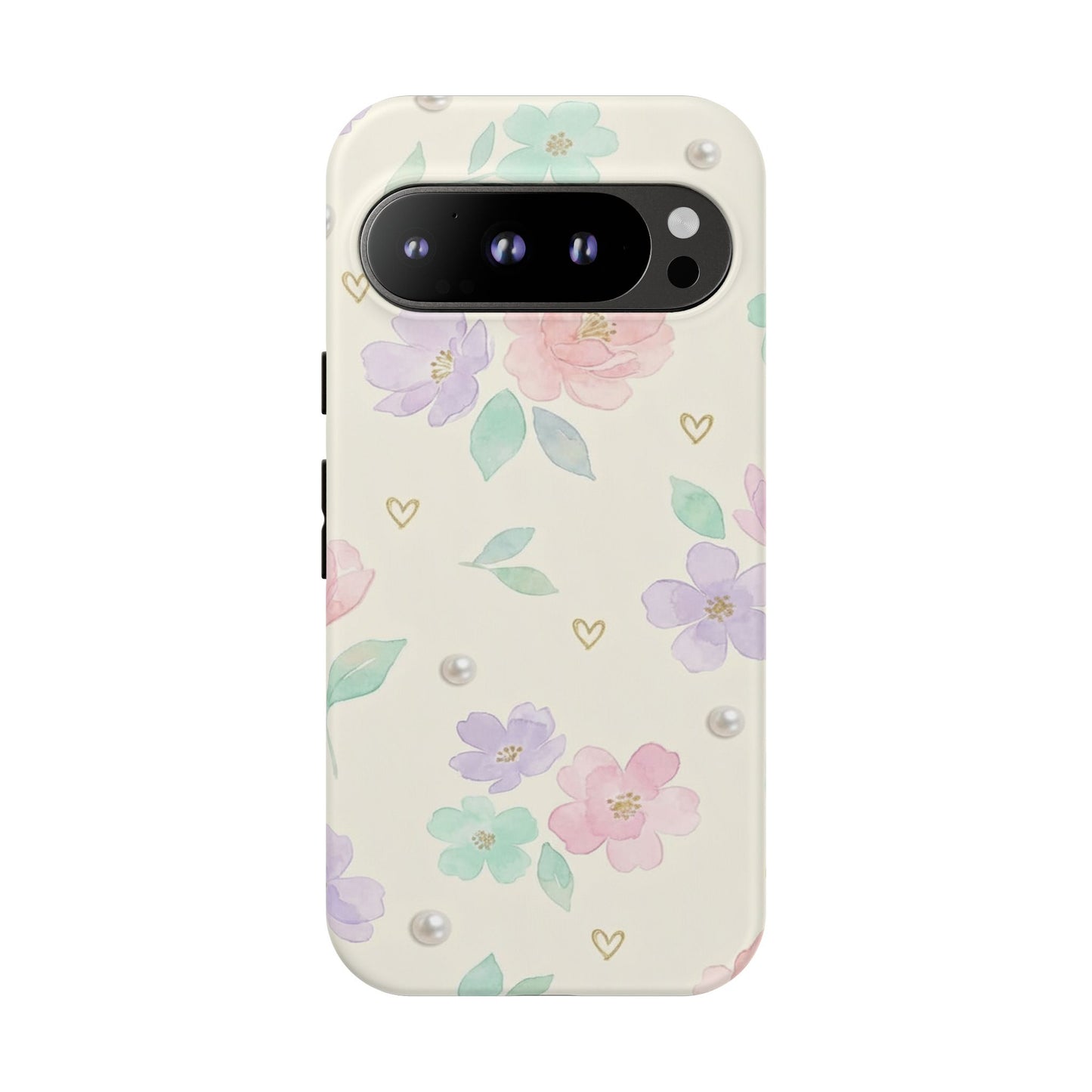 Pastel Floral Phone Case – Coquette Watercolor Flower Hearts Tough Case (iPhone, Samsung, Pixel)