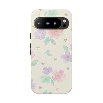 Pastel Floral Phone Case – Coquette Watercolor Flower Hearts Tough Case (iPhone, Samsung, Pixel)