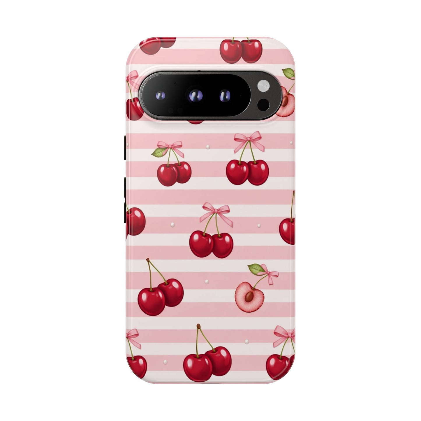 Coquette Cherry Bow Phone Case | Cute Pink Aesthetic Cherry Pattern Tough Case for iPhone & Samsung