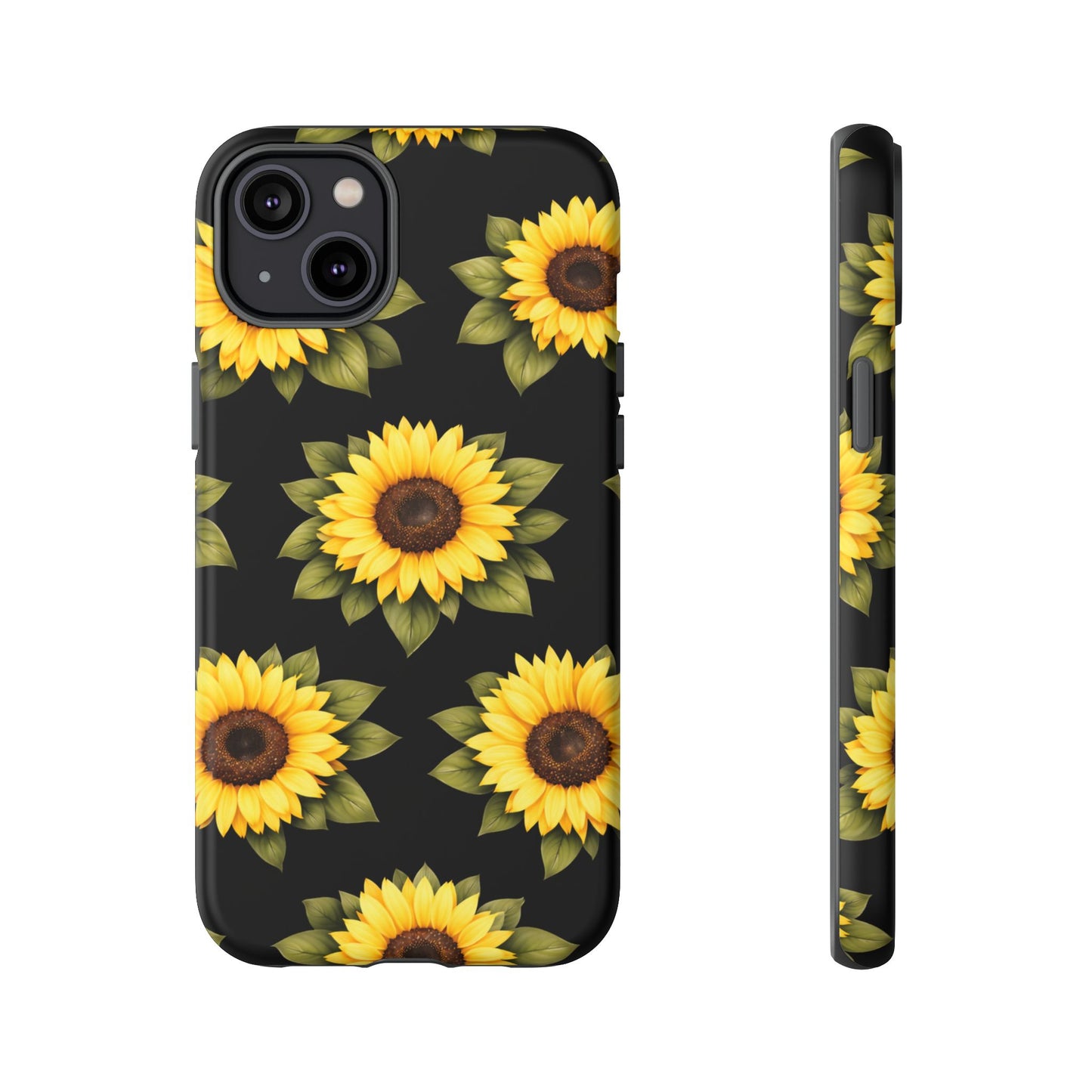 Sunflower Floral Tough Phone Case – Black Background Protective Cover for Iphone, Samsung Galaxy and Pixel