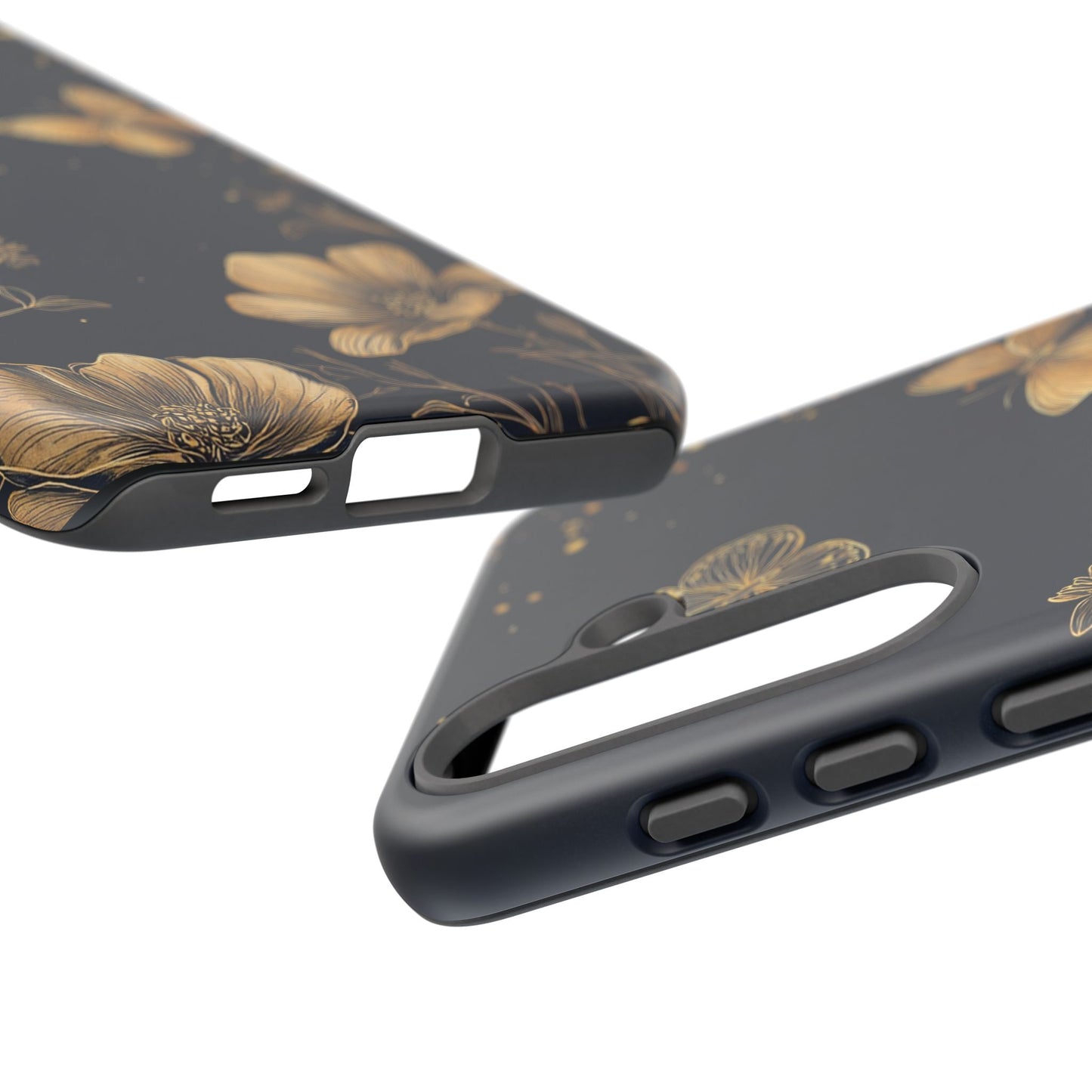 Gold Floral Butterfly Phone Case, Dark Aesthetic Botanical, Elegant Black Luxury iPhone Samsung Cover