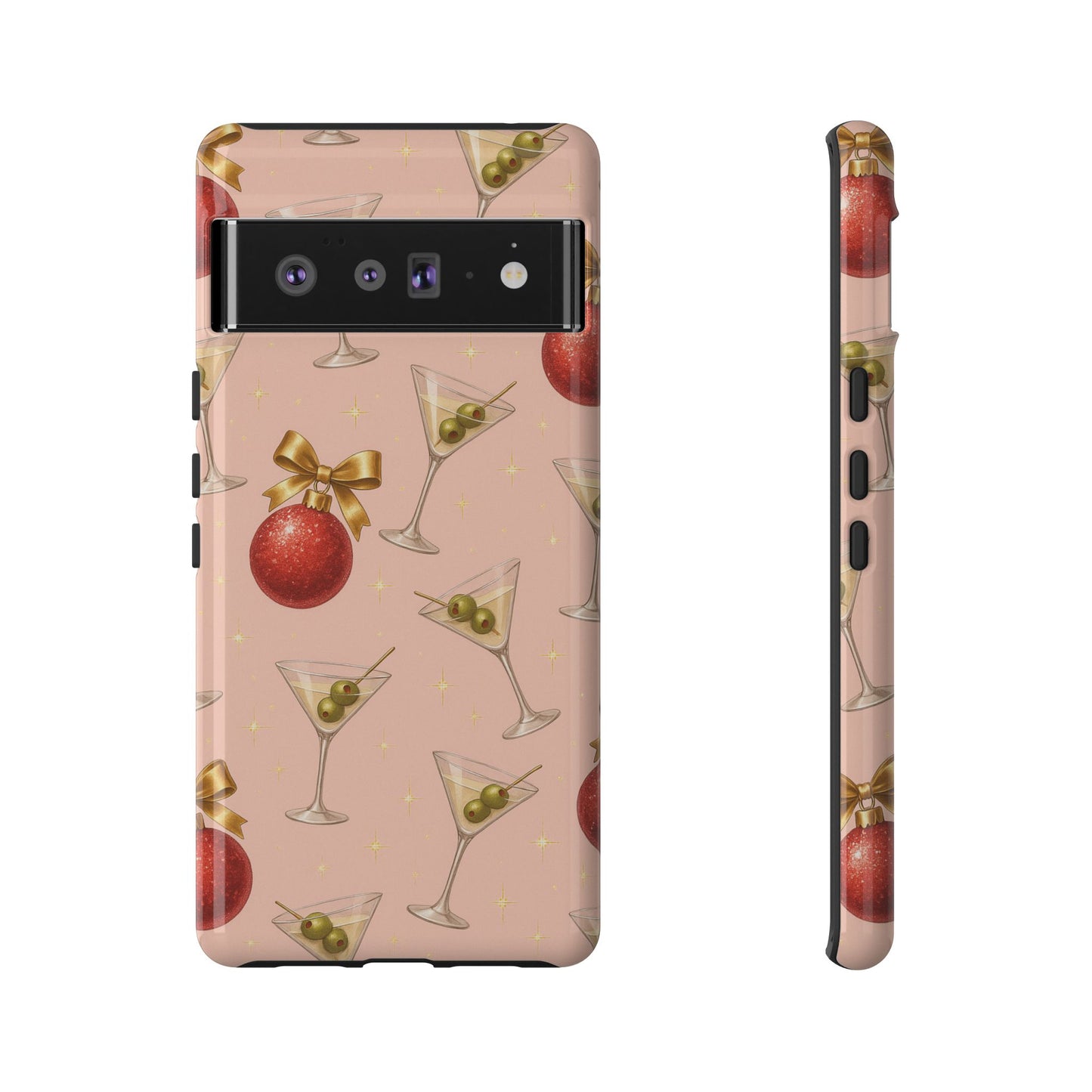 Cocktail Ornament Phone Case – Pink Martini & Cherry Pattern | Glossy or Matte for Iphone, Samsung Galaxy and Pixel