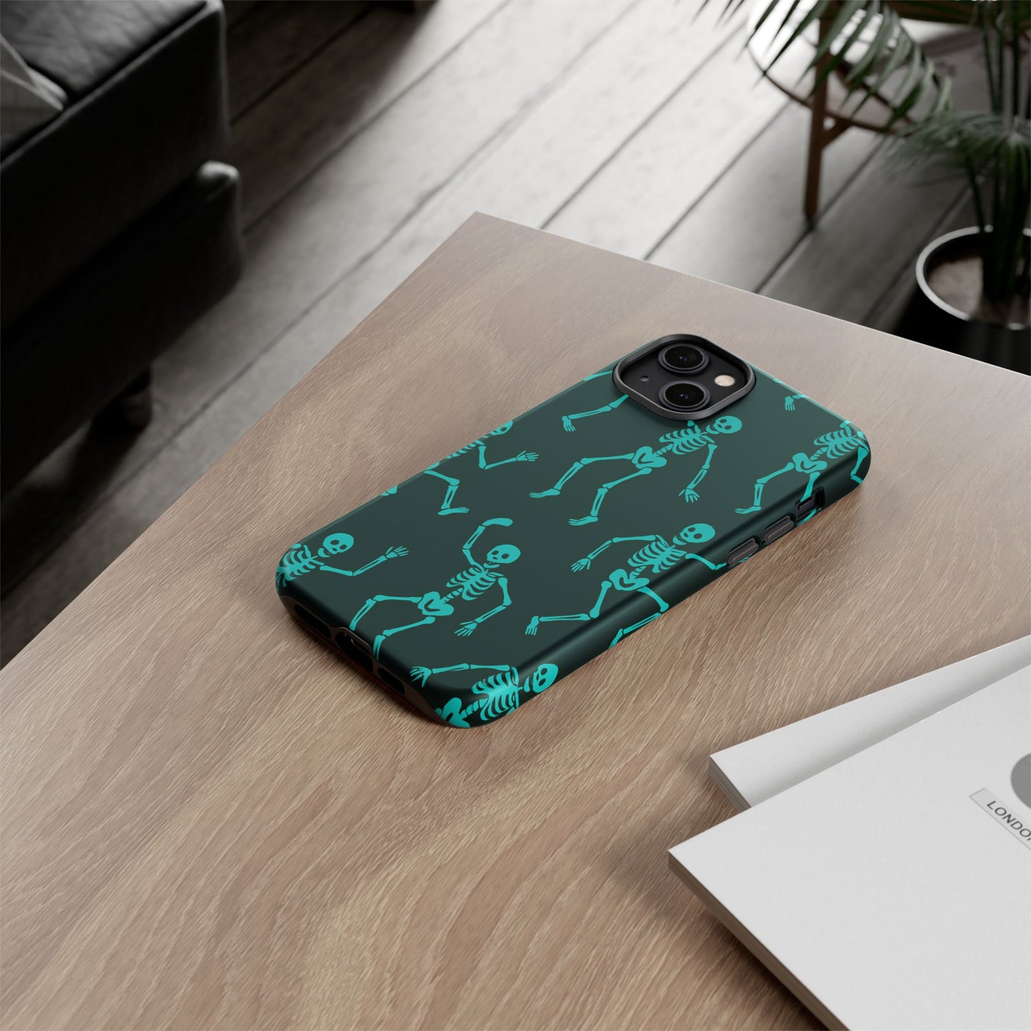 Dancing Teal Skeletons Phone Case | Tough Protective Case for Iphone, Samsung Galaxy and Pixel