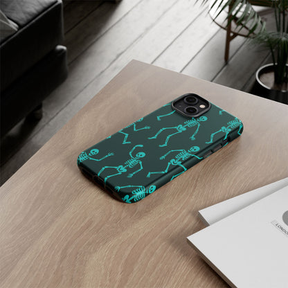 Dancing Teal Skeletons Phone Case | Tough Protective Case for Iphone, Samsung Galaxy and Pixel