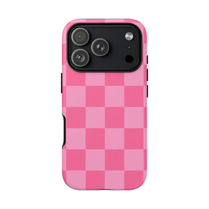 Pink Checkerboard Phone Case – Cute Aesthetic Tough Case for iPhone & Samsung