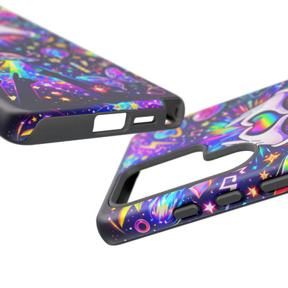 Rainbow Heart Hands Phone Case – Neon Galaxy EDM Festival Tough Cover