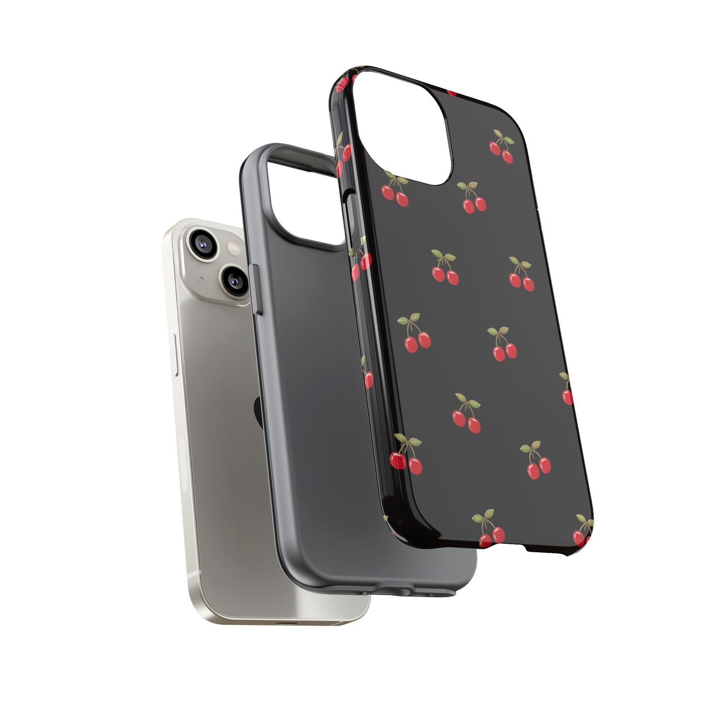 Cherry Pattern Phone Case — Slim Black Protective iPhone Case with Red Cherries for Iphone, Samsung Galaxy and Pixel