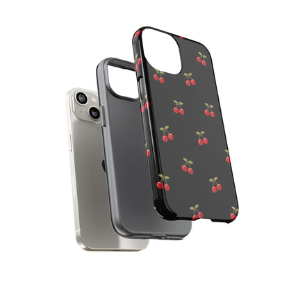 Cherry Pattern Phone Case — Slim Black Protective iPhone Case with Red Cherries for Iphone, Samsung Galaxy and Pixel