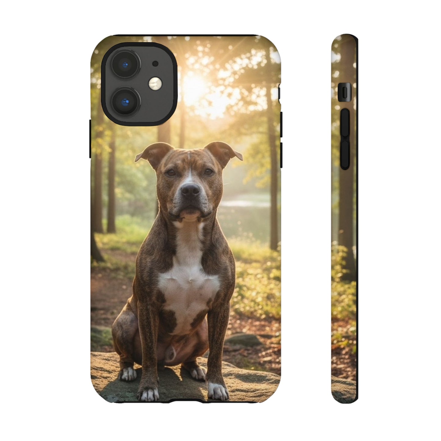 Pitbull Portrait Phone Case | Dog Lover Tough Case, Sunset Forest