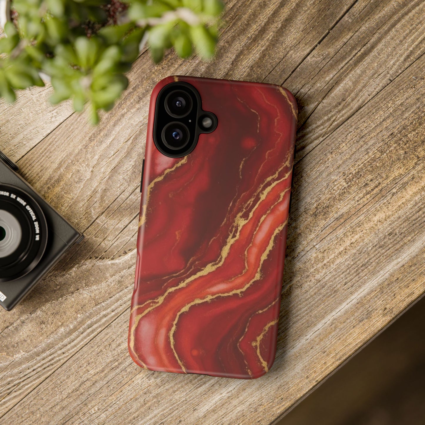 Red Agate Marble Phone Case with Gold Veins – Luxury Tough iPhone & Samsung Case