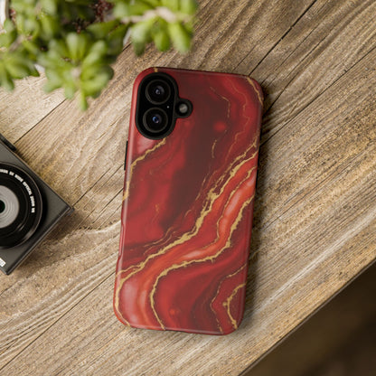 Red Agate Marble Phone Case with Gold Veins – Luxury Tough iPhone & Samsung Case