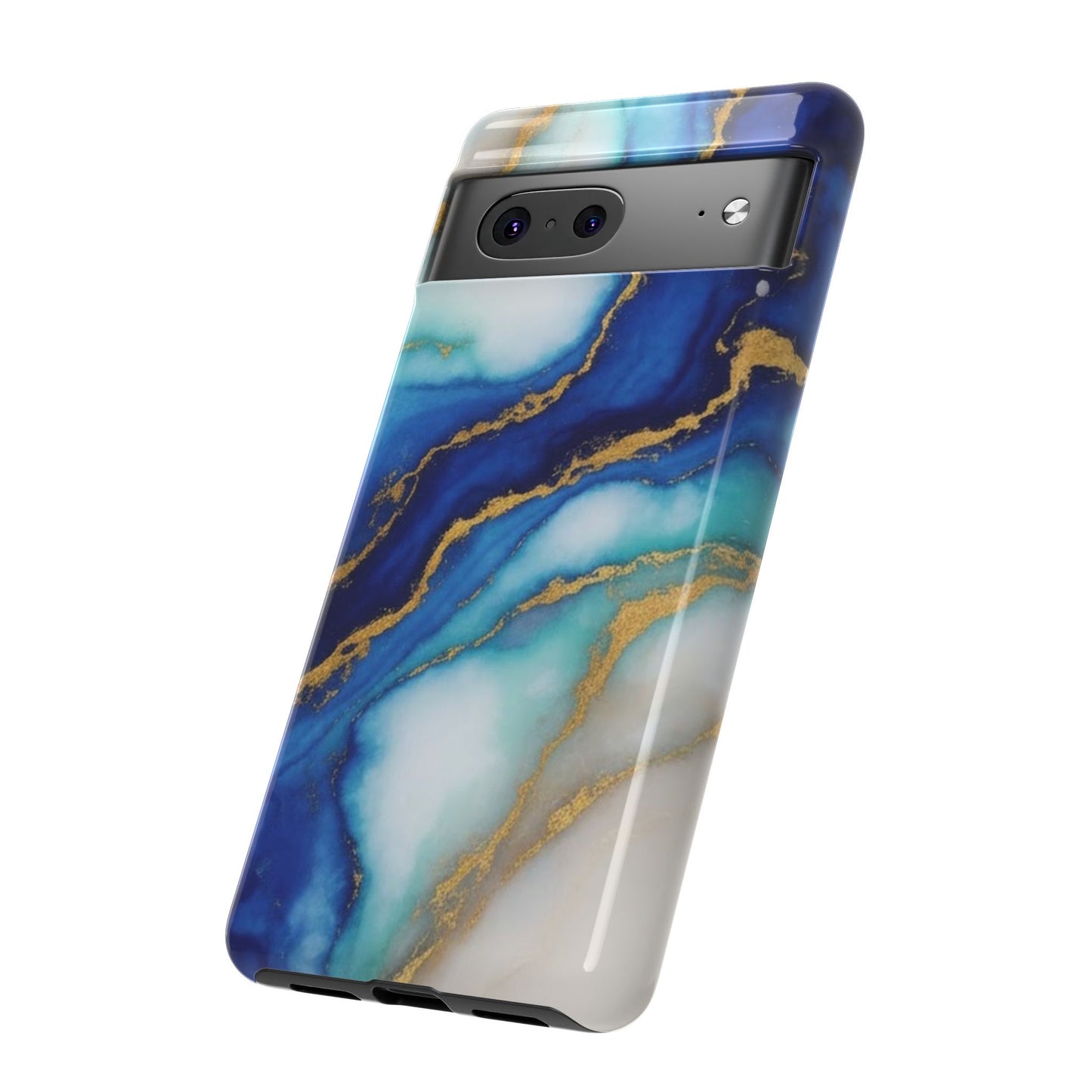 Blue & Gold Marble Phone Case – Luxury Resin Art Tough Case (iPhone, Samsung, Pixel)