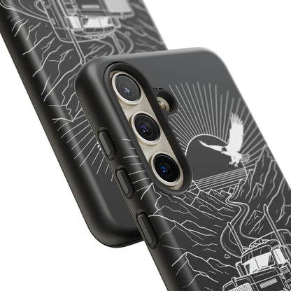 Trucker Highway Phone Case | Eagle & Mountain Line Art | Black Western Tough Case
