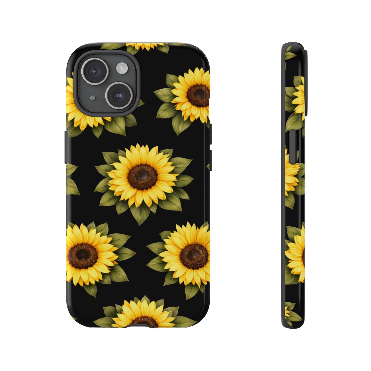 Sunflower Floral Tough Phone Case – Black Background Protective Cover for Iphone, Samsung Galaxy and Pixel