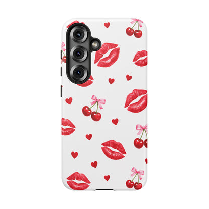 Red Lips & Cherry Phone Case – Y2K Retro Aesthetic Tough Cover