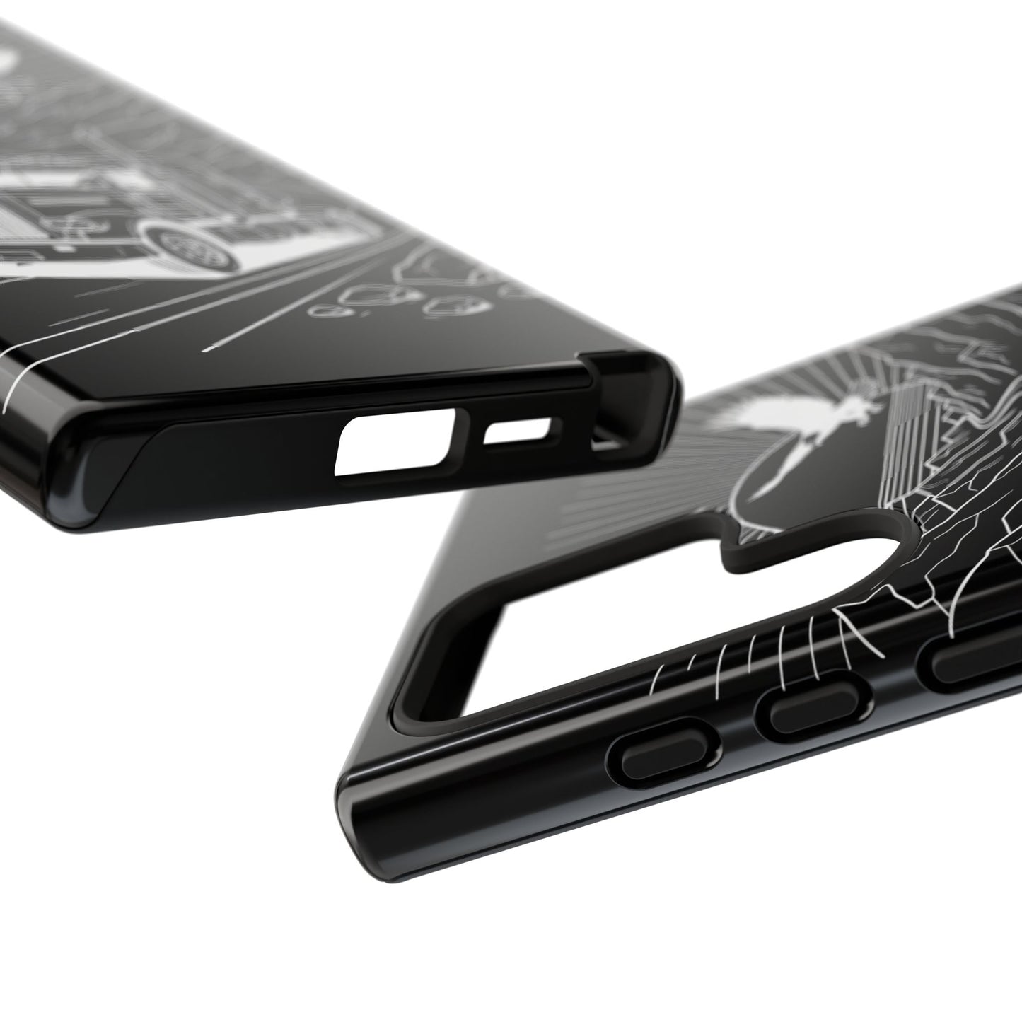 Trucker Highway Phone Case | Eagle & Mountain Line Art | Black Western Tough Case