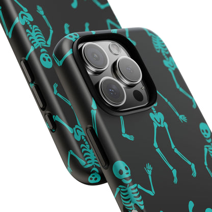Dancing Teal Skeletons Phone Case | Tough Protective Case for Iphone, Samsung Galaxy and Pixel