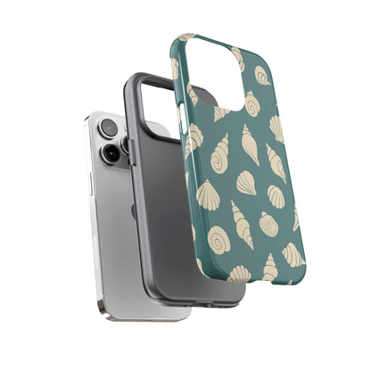 Seashell Pattern Phone Case | Teal Coastal Shells Tough Case for Iphone, Samsung Galaxy and Pixel