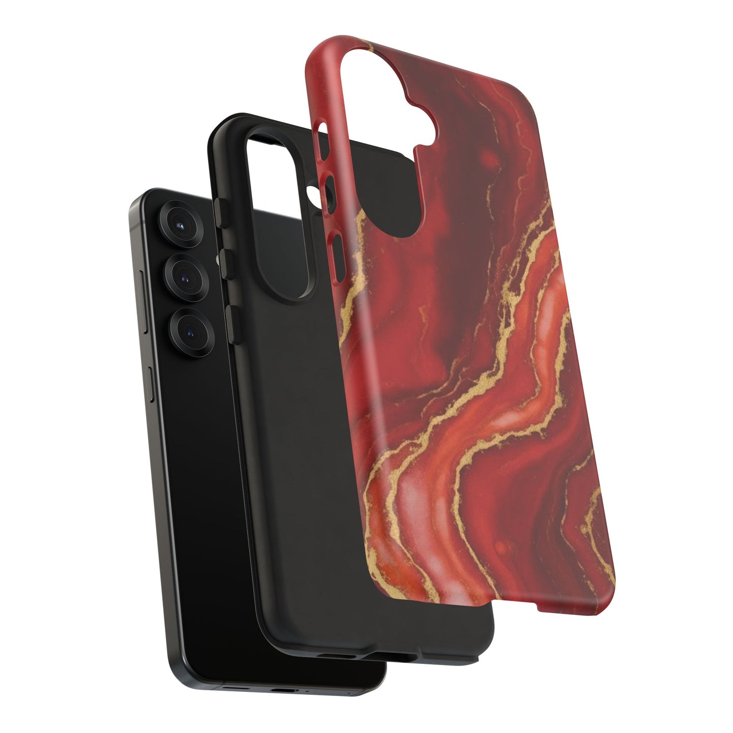 Red Agate Marble Phone Case – Gold Vein Luxury Stone Tough Case (iPhone, Samsung, Pixel)