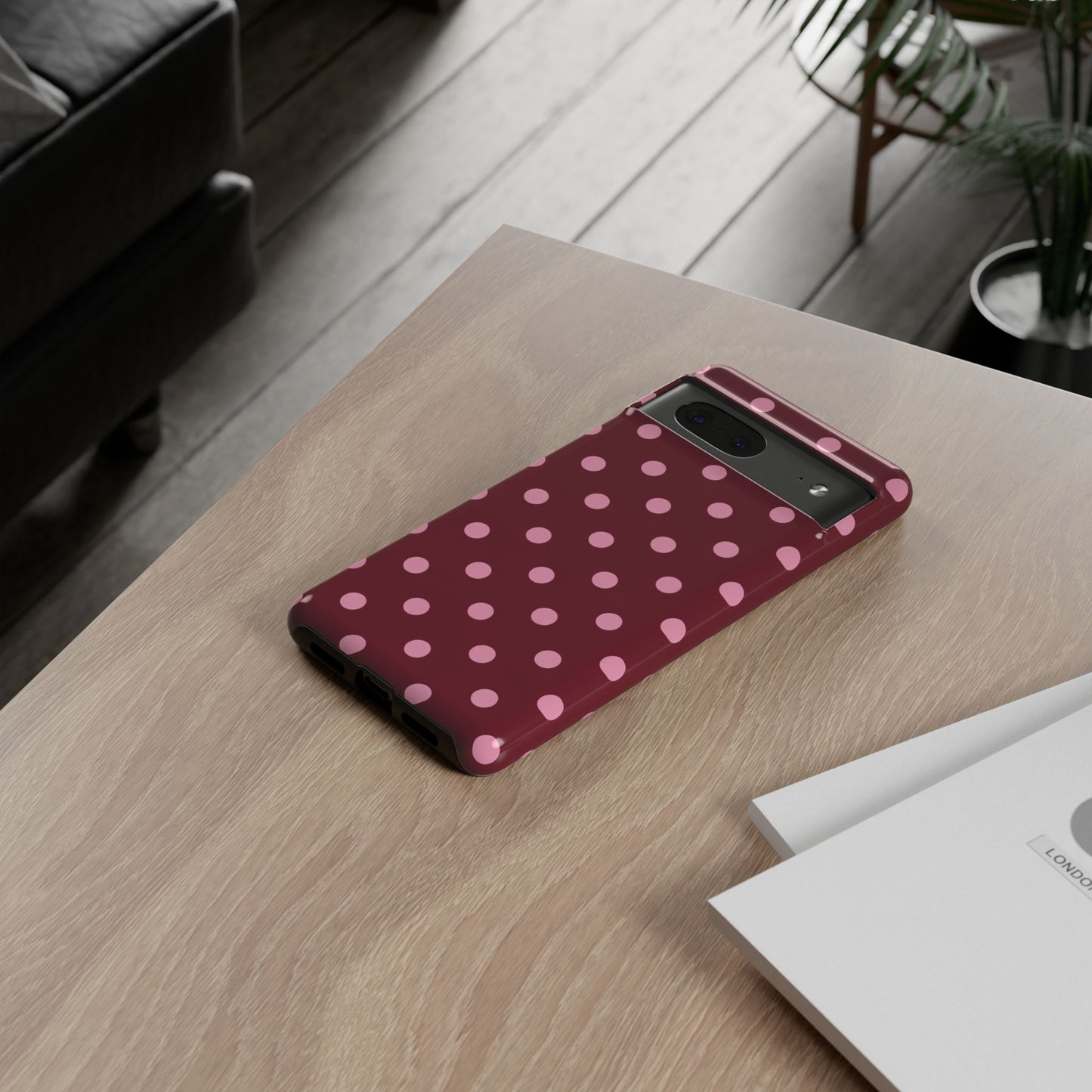 Pink Polka Dot Phone Case – Cute Aesthetic Tough Protective Phone Cover for Iphone, Samsung Galaxy and Pixel
