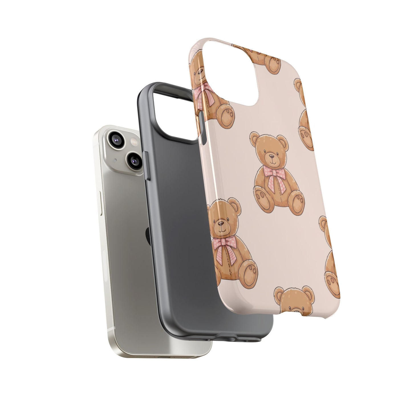 Teddy Bear Phone Case | Cute Coquette Aesthetic Pink Bear Pattern Case | Kawaii Soft Girl iPhone & Samsung Tough Protective Case