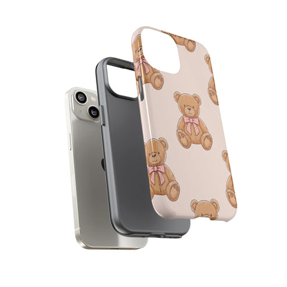 Teddy Bear Phone Case | Cute Coquette Aesthetic Pink Bear Pattern Case | Kawaii Soft Girl iPhone & Samsung Tough Protective Case