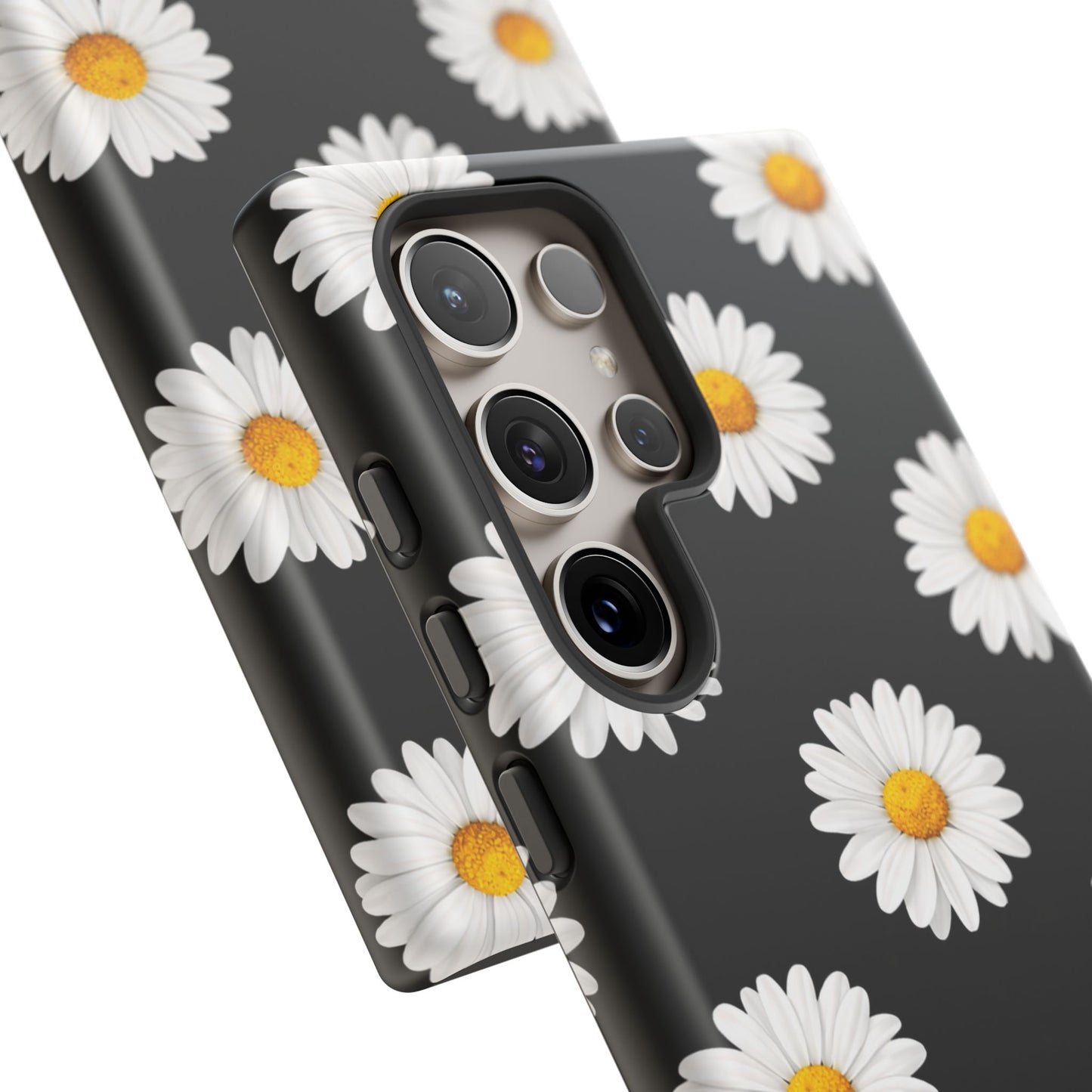Black Daisy Floral Tough Phone Case – Cute Protective Cover for Iphone, Samsung Galaxy and Pixel
