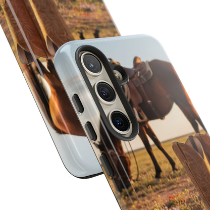 Western Cowboy Boots Phone Case – Rustic Horse Sunset Tough Case (iPhone, Samsung, Pixel)