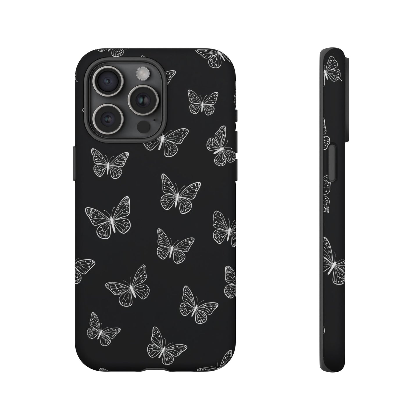 White Butterfly Pattern Phone Case – Dark Aesthetic Monochrome Tough Cover