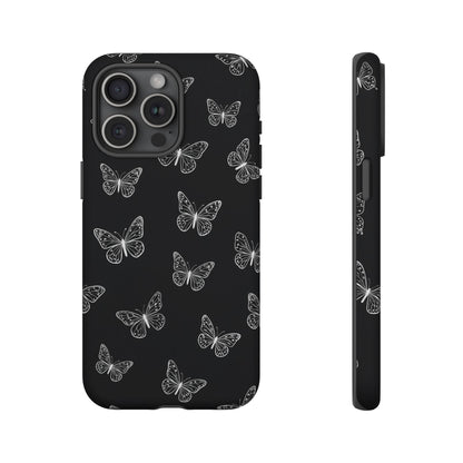 White Butterfly Pattern Phone Case – Dark Aesthetic Monochrome Tough Cover