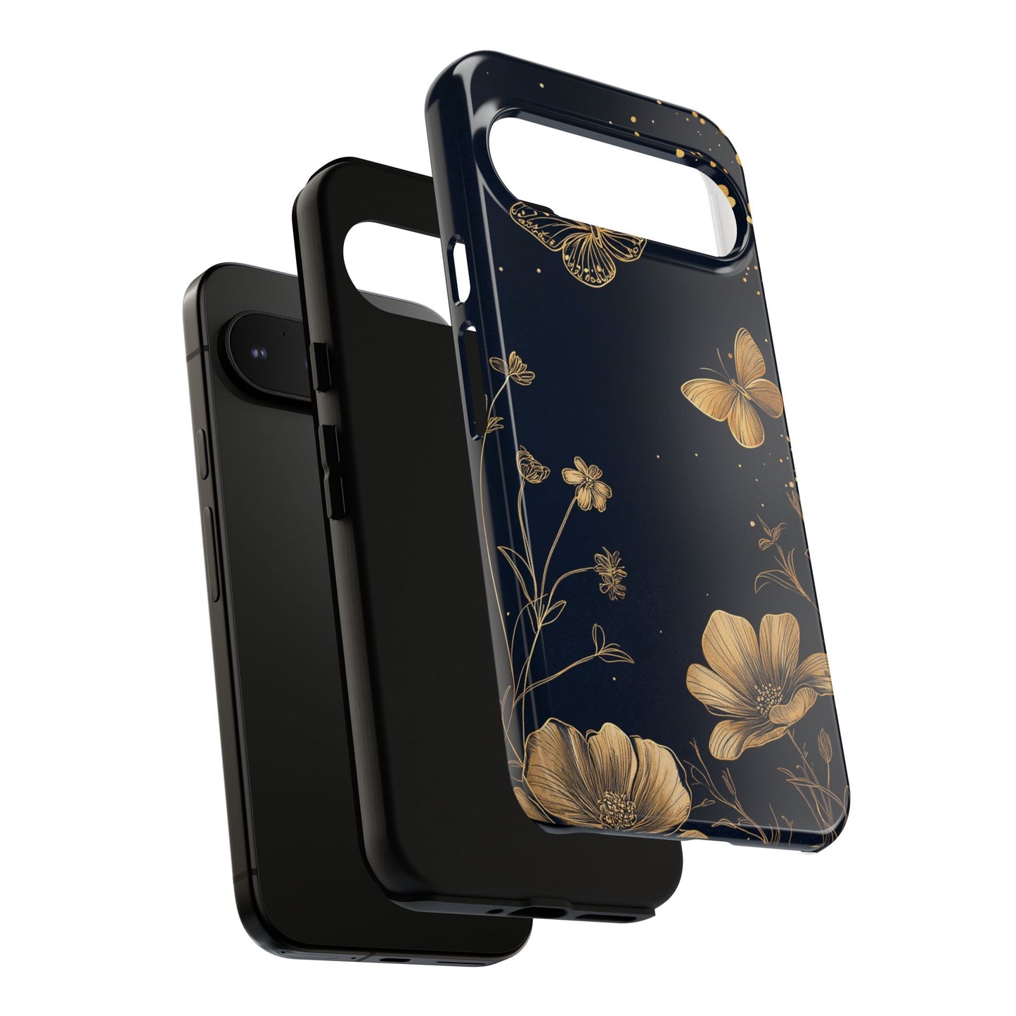 Gold Floral Butterfly Phone Case, Dark Aesthetic Botanical, Elegant Black Luxury iPhone Samsung Cover