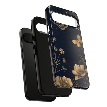 Gold Floral Butterfly Phone Case, Dark Aesthetic Botanical, Elegant Black Luxury iPhone Samsung Cover