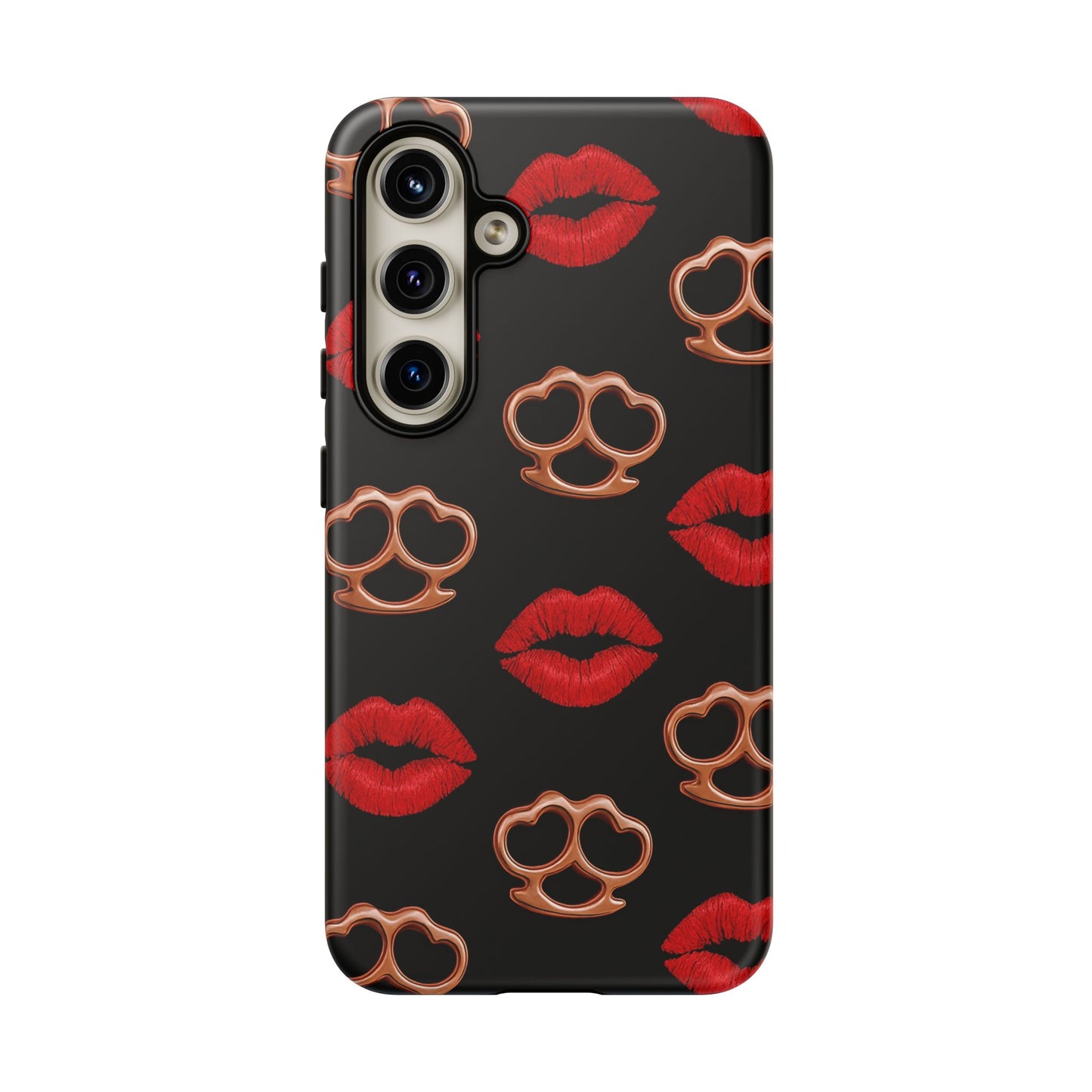 Red Lipstick & Knuckle Duster Phone Case | Bold Kiss Print Tough Protective Cover for Iphone, Samsung Galaxy and Pixel