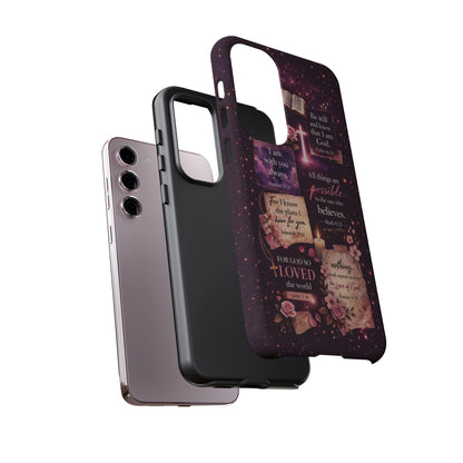 Christian Bible Verse Phone Case Pink Floral Faith Tough Protective Cover Gift