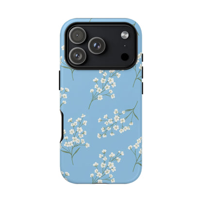 Baby’s Breath Floral Phone Case – Blue Minimal Flower Aesthetic Tough Case