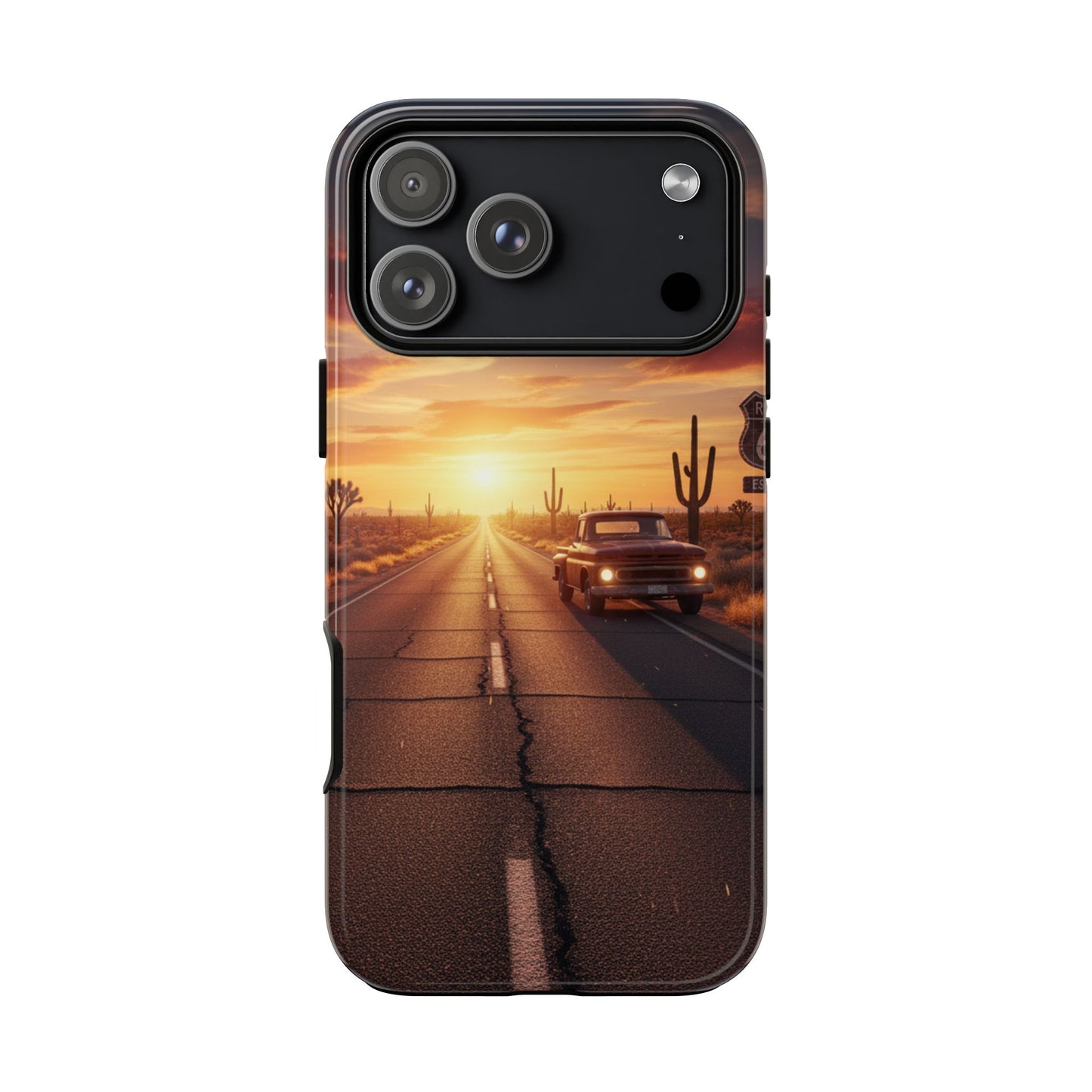 Route 66 Sunset Desert Highway Phone Case – Road Trip Travel Aesthetic Tough Case