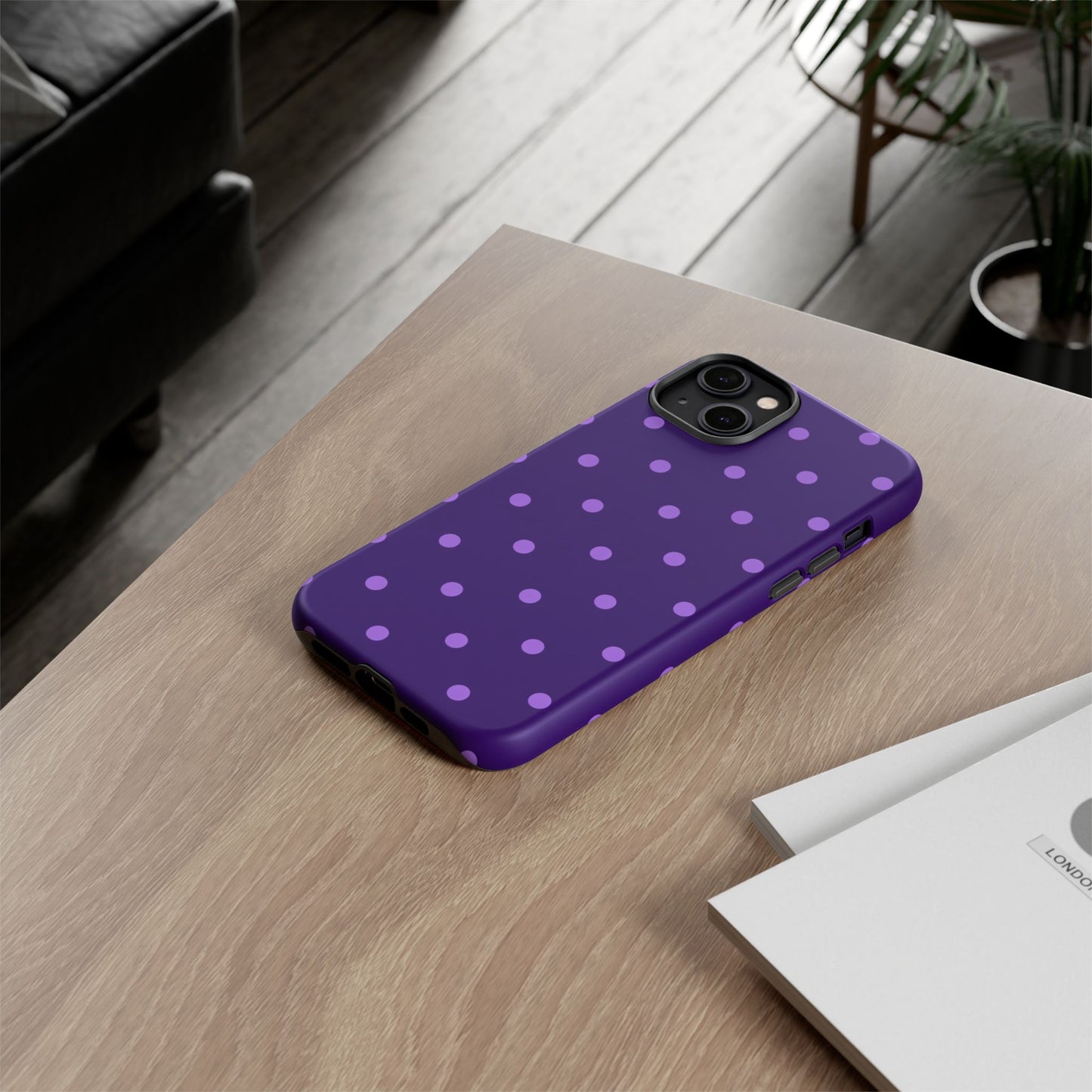 Purple Polka Dot Tough Phone Case – Cute Stylish Durable Protective Cover for Iphone, Samsung Galaxy and Pixel