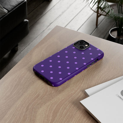 Purple Polka Dot Tough Phone Case – Cute Stylish Durable Protective Cover for Iphone, Samsung Galaxy and Pixel