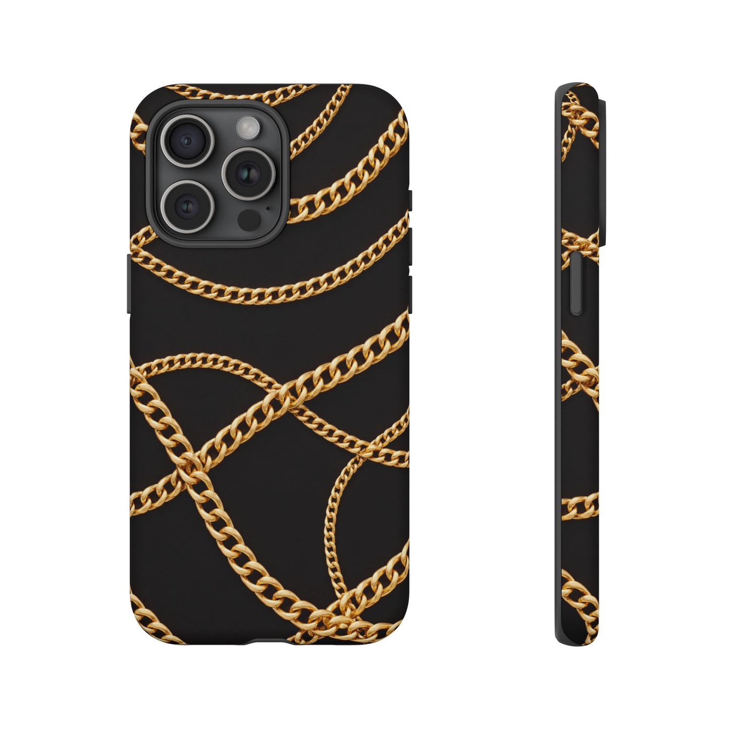 Luxury Gold Chain Phone Case – Black Designer Style Tough Protective Cover for Iphone, Samsung Galaxy and Pixel