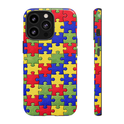 Colorful Puzzle Phone Case, Autism Awareness Jigsaw Design, Tough Protective Case, iPhone & Samsung Case, Vibrant Puzzle Pattern