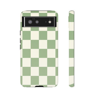 Sage Green Checkerboard Phone Case | Minimal Aesthetic Checkered iPhone & Samsung Tough Case